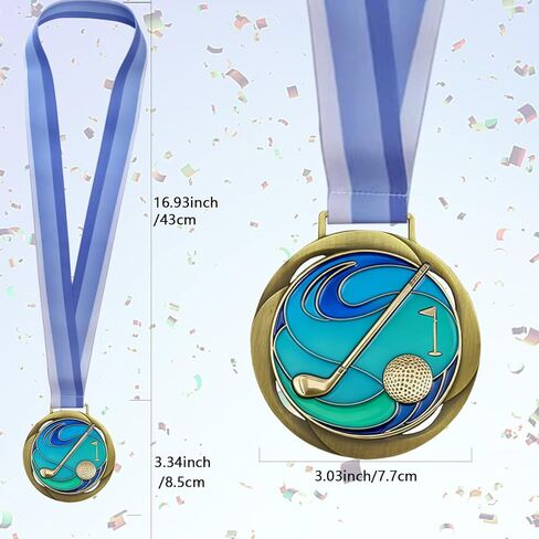 Golf Color Medal - 3.34 Inch Wide Tournament Medallion- GOlympic Style Winner Medals Gold & Stripes Neck Ribbon for Kids Adults Sports Tournament in Kuwait