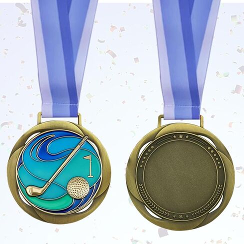 Golf Color Medal - 3.34 Inch Wide Tournament Medallion- GOlympic Style Winner Medals Gold & Stripes Neck Ribbon for Kids Adults Sports Tournament in Kuwait