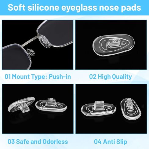 10 Pairs Push in Nose Pads for Glasses, 0.55inch Eyeglasses Nose Pads Soft Silicone Glasses Pad Replacement Clear Anti-Slip Snap-in Bridge Pad for Eye Glass Sunglasses in Saudi Arabia