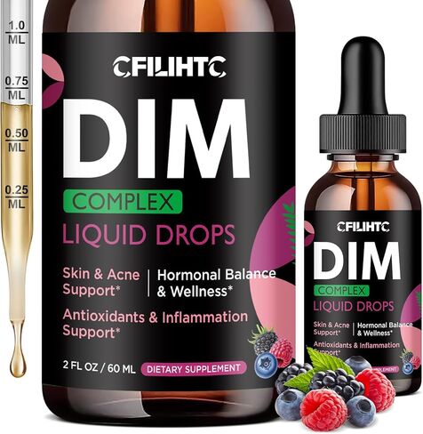 مكمل قطرات سائلة من DIM للنساء - تناغم الهرمونات للنساء ومكملات حب الشباب مع الفيتامينات المتعددة والإينوزيتول والسلفورفان - توازن الهرمونات، دعم البشرة والمزاج الشفاف، نكهة التوت المختلطة 2 أونصة سائلة in Kuwait