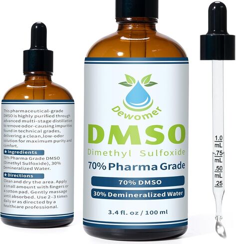 DMSO Liquid 70% with Demineralized Water 30%, Dimethyl Sulfoxide for Joint & Muscle, Low Odor, Fast Absorbing, 3.4 fl oz Glass Dropper Bottle in Kuwait