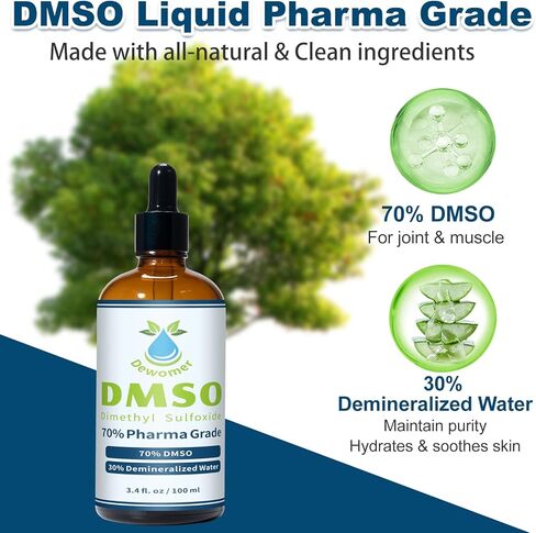 DMSO Liquid 70% with Demineralized Water 30%, Dimethyl Sulfoxide for Joint & Muscle, Low Odor, Fast Absorbing, 3.4 fl oz Glass Dropper Bottle in Kuwait