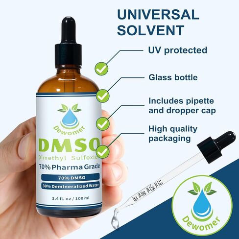 DMSO Liquid 70% with Demineralized Water 30%, Dimethyl Sulfoxide for Joint & Muscle, Low Odor, Fast Absorbing, 3.4 fl oz Glass Dropper Bottle in Kuwait
