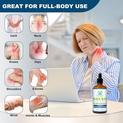 DMSO Liquid 70% with Demineralized Water 30%, Dimethyl Sulfoxide for Joint & Muscle, Low Odor, Fast Absorbing, 3.4 fl oz Glass Dropper Bottle in Kuwait