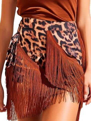 TWINKLEDE Latin Fringe Dance Skirt Leopard Wrap Hip Scarf Skirts for Women in Saudi Arabia