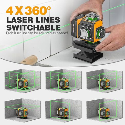 Alloyman Laser Level 360 Self Leveling مع حامل ثلاثي القوائم، 16 خطًا ليزر أخضر 4x360 درجة أداة تسوية الليزر، مستوى ليزر 4D لتعليق الصور والبناء، يتضمن دعامة مغناطيسية قوية in Kuwait