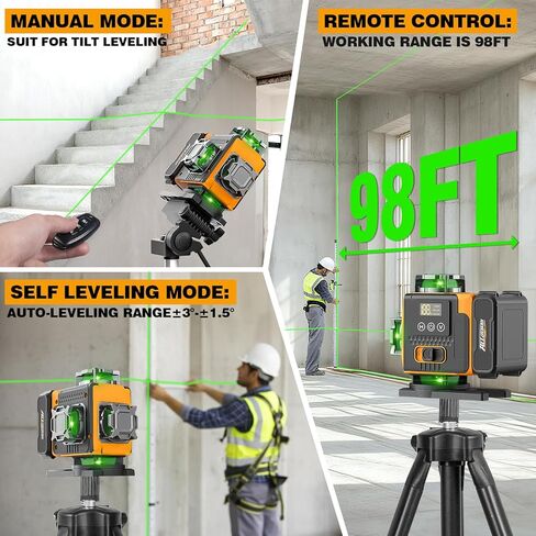 Alloyman Laser Level 360 Self Leveling مع حامل ثلاثي القوائم، 16 خطًا ليزر أخضر 4x360 درجة أداة تسوية الليزر، مستوى ليزر 4D لتعليق الصور والبناء، يتضمن دعامة مغناطيسية قوية in Kuwait