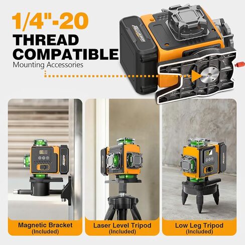 Alloyman Laser Level 360 Self Leveling مع حامل ثلاثي القوائم، 16 خطًا ليزر أخضر 4x360 درجة أداة تسوية الليزر، مستوى ليزر 4D لتعليق الصور والبناء، يتضمن دعامة مغناطيسية قوية in Kuwait