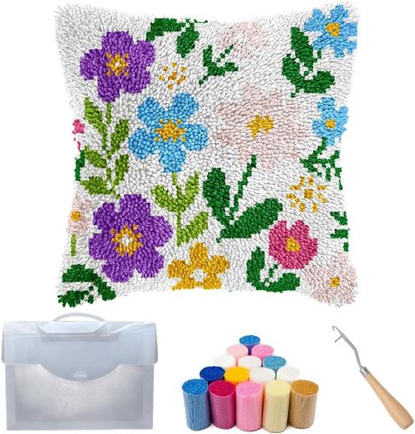 مجموعة خطافات مزلاج الزهور من Cozykeke، مجموعات غطاء وسادة DIY مع قماش مطبوع مسبقًا للبالغين والمبتدئين، مناسبة لديكور المنزل وهدية المهرجانات 17 * 17 بوصة (BX371) in Kuwait