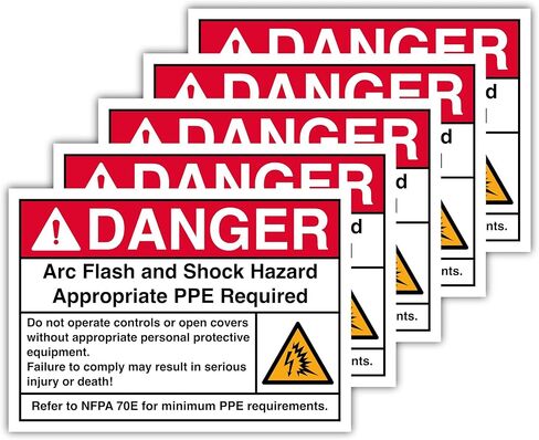 10-Pack: 5 Arc Flash & 5 Electrical Hazard Signs – NFPA 70E Labels – 4.13" x 5.83" Polypropylene Stickers with Glossy Lamination – Waterproof Decals for Electrical Panels & Breaker Boxes in Saudi Arabia