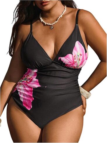 Floerns Women's Plus Size Floral Print One Piece Swimsuit Ruched Tummy Control Bathing Suit in Saudi Arabia
