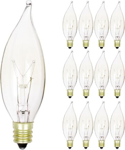 KOR (عبوة من 12) قاعدة شمعدان شفافة 15 وات (E12) طرف لهب 120 فولت مصابيح ثريا زخرفية قابلة للتعتيم in Kuwait