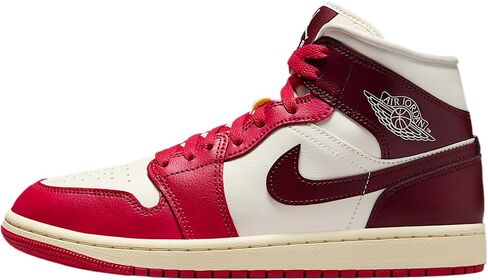 حذاء Air Jordan 1 Mid للنساء (شراع/كركديه غامض/حليب جوز الهند/أحمر فريقي داكن) مقاس 8.5 in Kuwait