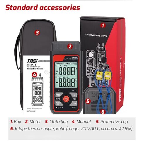 Thermocouple Thermometer, Digital Dual-Channel Thermometer(-328°F ~ 2501°F) with 1 HVAC Temperature Clamp and 2 Wired Thermocouple Probes, HVAC Temperature Meter with ADJ Compensation for K/J Type in Kuwait