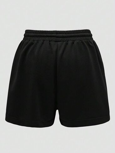 WDIRARA Women's Plus Size Cartoon Letter Graphic Drawstring Elastic Waist Trendy Track Shorts with Pockets in Saudi Arabia
