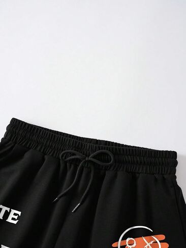 WDIRARA Women's Plus Size Cartoon Letter Graphic Drawstring Elastic Waist Trendy Track Shorts with Pockets in Saudi Arabia