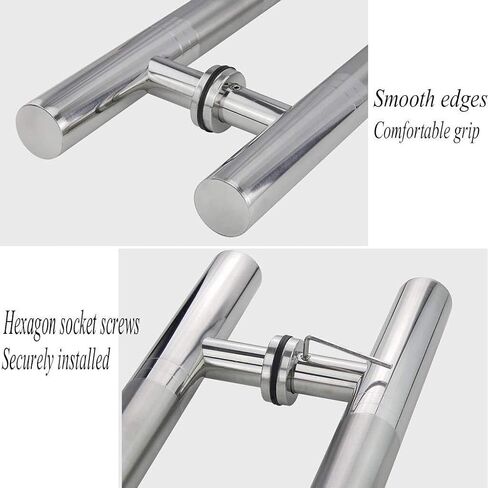 Commercial Thickened Stainless Steel Round Tube Glass Door Handle/Wooden Door Push-Pull Handle/Sliding Barn Door Handle-8 Sizes(120×90cm)(60x40cm) in Kuwait