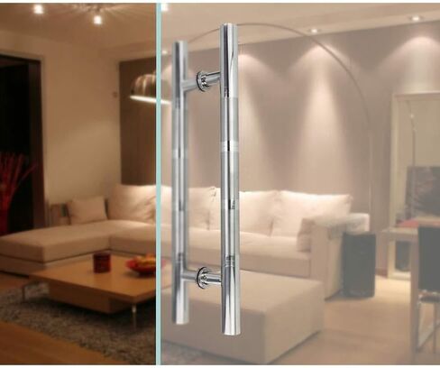 Commercial Thickened Stainless Steel Round Tube Glass Door Handle/Wooden Door Push-Pull Handle/Sliding Barn Door Handle-8 Sizes(120×90cm)(60x40cm) in Kuwait