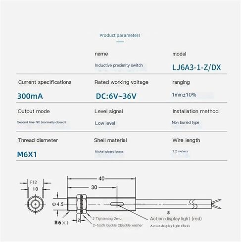 1PCS inductive Proximity Switch LJ6A3-1-Z/DX Metal Sensor m6 DC Two-Wire Normally NC 6-36V(M6 DC Two-Wire nc) in Saudi Arabia