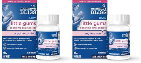 أقراص Mommy's Bliss Little Gums المهدئة عن طريق الفم، رائعة للأطفال في مرحلة التسنين، خالية من البنزوكائين والسكر، لعمر شهرين فما فوق، زجاجة واحدة (140 قرصًا) in Kuwait
