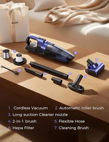 MAGIC JOHN Pet Hair Handheld Vacuum Cordless, 20000PA High Power Car Vacuum with Motorized Brush and LED Light, Rechargeable Hand Held Vacuum Cleaner with Reusable Filter for Car, Home, Office & Pet in Saudi Arabia