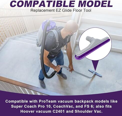 101446 أداة أرضية EZ Glide لمكنسات الظهر ProTeam 10 QT و6 QT وHoover Commercial C2401 - 1.5 بوصة تناسب عصا اقتران الجوز - رأس فرشاة نايلون متعدد الأسطح للأرضيات الصلبة والسجاد منخفض الوبر، 14 بوصة in Kuwait