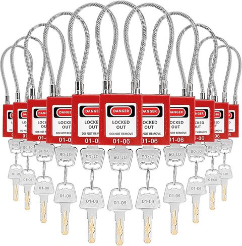 Noamus 10 Pack Lockout Tagout Locks, Steel Cable Compact Loto Safe Padlock Set, Red Keyed Lock with 20 Keys, Different Numbers Safety Locks for Electrical Stations and Devices Kits in Saudi Arabia