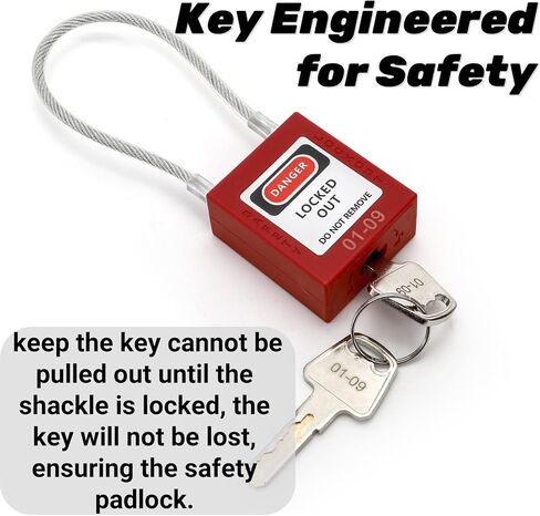 Noamus 10 Pack Lockout Tagout Locks, Steel Cable Compact Loto Safe Padlock Set, Red Keyed Lock with 20 Keys, Different Numbers Safety Locks for Electrical Stations and Devices Kits in Saudi Arabia