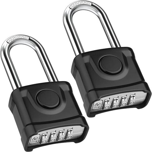 2 Pack Long Shackle Heavy Duty Outdoor Padlock, One-Key Unlocking, Diyife 4 Digit Combination Padlock with Anti-Pick 8mm Shackle, Anti-Error Design Suitable for Garage, Gate, Garden, Fence in Saudi Arabia