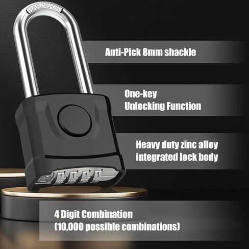 2 Pack Long Shackle Heavy Duty Outdoor Padlock, One-Key Unlocking, Diyife 4 Digit Combination Padlock with Anti-Pick 8mm Shackle, Anti-Error Design Suitable for Garage, Gate, Garden, Fence in Saudi Arabia