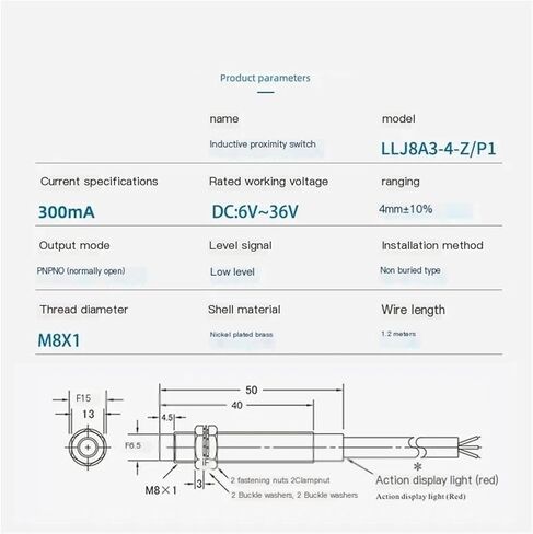 1pcs inductive Proximity Switch LLJ8A3-4-Z/P1 Metal Sensor DC PNP Three Wire Normally NO 6-36VDC(NPN NO) in Saudi Arabia