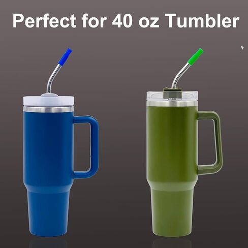 6 Pack 13 Inch Extra Long Reusable Bent Stainless Steel Metal Straws Compatible with Stanley Tumbler Cup 64 oz 40 oz 30 oz, 2 Cleaning Brush & 6 Silicone Tips in Saudi Arabia