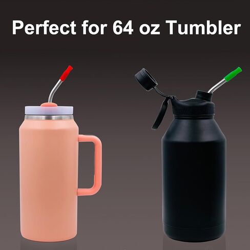6 Pack 13 Inch Extra Long Reusable Bent Stainless Steel Metal Straws Compatible with Stanley Tumbler Cup 64 oz 40 oz 30 oz, 2 Cleaning Brush & 6 Silicone Tips in Saudi Arabia