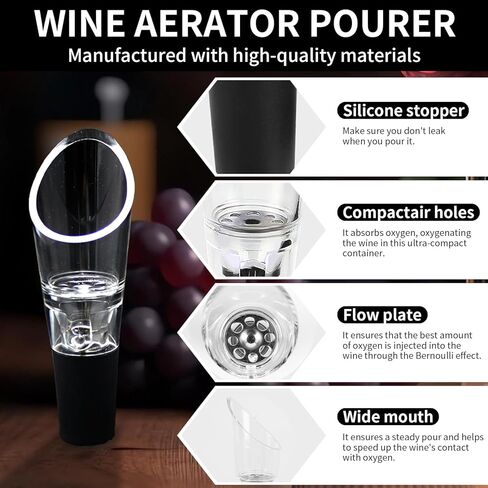 Wine Aerator Pourer | Premium Aerating Spout and Decanter Set - Improve Taste and Smell Immediately,Perfect Wine Gift(2PCS)- Black in Kuwait