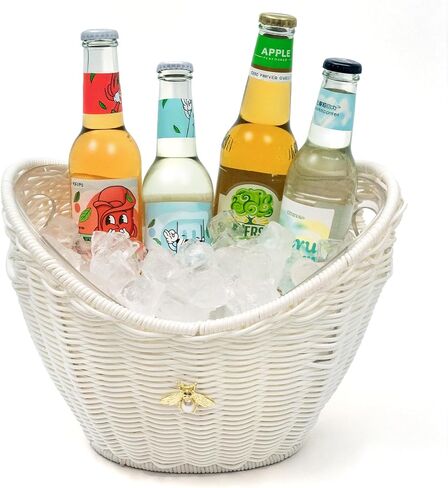 دلو ثلج من ليكسنيك مع فتحة مقبض، تصميم سلة مزدوجة الطبقات منسوجة وأكريليك، دلو ثلج نبيذ الشمبانيا سعة 4 لتر لبار الكوكتيل، والحفلات، والنزهات - مضاد للتجمد ومضاد لتسرب الماء (الروطان) in Kuwait