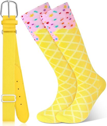 Jeyiour Ice Cream Print or Unicorn Baseball Softball Sock and Belt Combo for Youth Boys Girls Kids Sports Accessories in Saudi Arabia