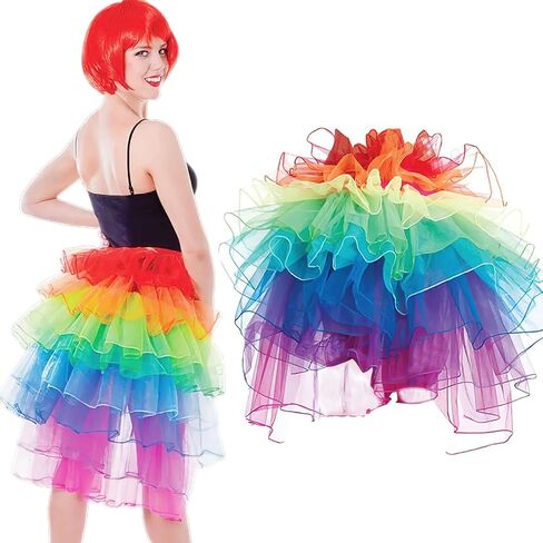 قوس قزح توتو تنورة فخر قوس قزح ذيل ملون الطبقات الدانتيل تنورة صخب الرقص تول توتو تنورة مع شريط قابل للتعديل للنساء الفتيات فخر LGBTQ موكب ديكور حفلات الهالوين كرنفال زي in Kuwait