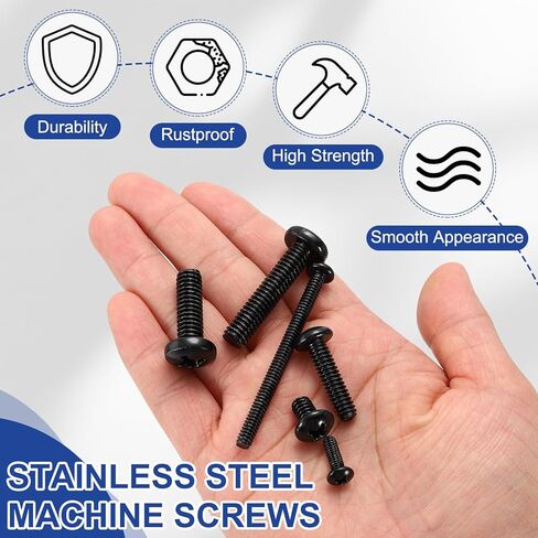PATIKIL 1/4-20 x 1/2" Pan Head Machine Screws, 25 Pcs 304 Stainless Steel Round Head Screws for Cabinet Drawer Knob Pull Handle, Phillips Drive, Fully Threaded, Black Oxidation in Saudi Arabia