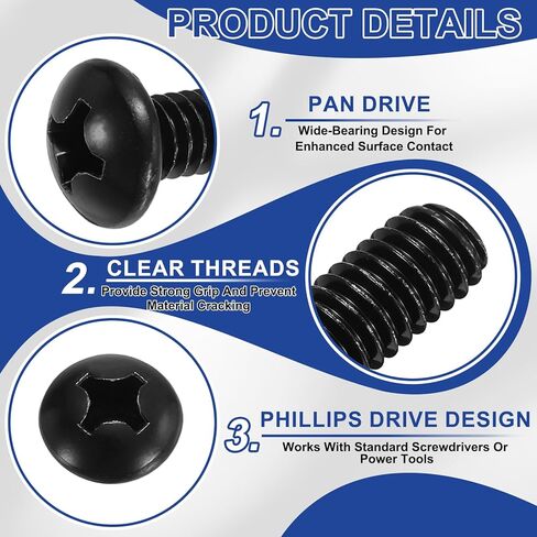PATIKIL 1/4-20 x 1/2" Pan Head Machine Screws, 25 Pcs 304 Stainless Steel Round Head Screws for Cabinet Drawer Knob Pull Handle, Phillips Drive, Fully Threaded, Black Oxidation in Saudi Arabia