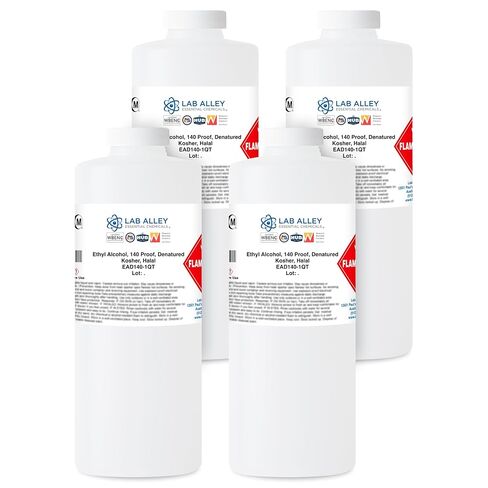 قام Lab Alley Denusted Ethanol 140 Proof ، معتمد من Kosher ، حلال ، خالي من الكائنات المعدلة وراثيًا ، رائعة للتنظيف - 4 لترات (حزمة من 4 × 1 لتر) in Kuwait