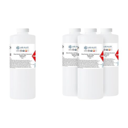 قام Lab Alley Denusted Ethanol 140 Proof ، معتمد من Kosher ، حلال ، خالي من الكائنات المعدلة وراثيًا ، رائعة للتنظيف - 4 لترات (حزمة من 4 × 1 لتر) in Kuwait
