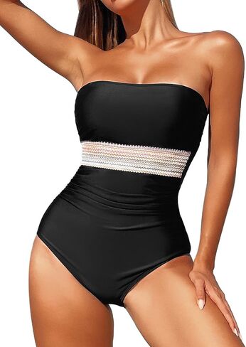 Smismivo Strapless Tummy Control One Piece Swimsuits for Women Bandeau Tube Top Bathing Suit Slimming Vintage Sexy Swimwear in Saudi Arabia