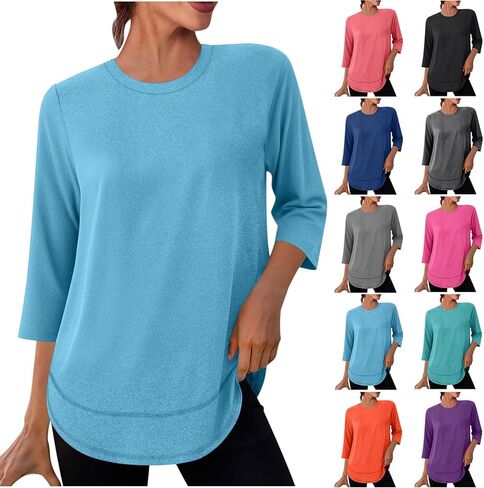 Women's 3/4 Sleeve Workout Tops with Sun Protection UPF 50+ Quick Dry Shirts Spring Summer Tees for Hiking Running in Saudi Arabia