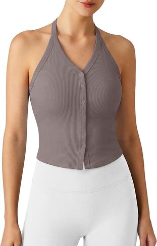 G4Free Ribbed Halter Crop Tank Tops Going Out Camisoles Backless Button Slim Fit Cropped Cami Top in Saudi Arabia
