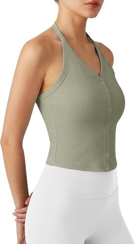 G4Free Ribbed Halter Crop Tank Tops Going Out Camisoles Backless Button Slim Fit Cropped Cami Top in Saudi Arabia