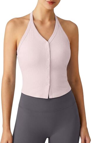 G4Free Ribbed Halter Crop Tank Tops Going Out Camisoles Backless Button Slim Fit Cropped Cami Top in Saudi Arabia