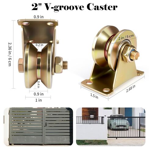 2" V-Groove Wheel Sliding Gate Casters with Brackets Heavy Duty Rigid Roller for Inverted V-Track, Rolling Gate, Industrial Machines Rail, Total Load Capacity 2500 Lbs, Pack of 4 in Kuwait