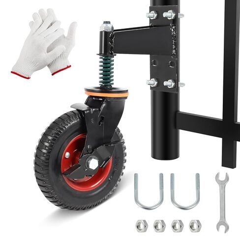 8inch Gate Wheel with Brake, Moves Smoothly Fence, 600 Lb Capacity 360 Degree Rotation Gate Wheels for Wooden/Metal Tube Gate Spring-Loaded Heavy Duty Gate Wheel Nuts Wrench Gloves in Saudi Arabia