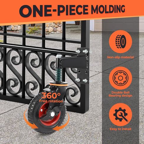 8inch Gate Wheel with Brake, Moves Smoothly Fence, 600 Lb Capacity 360 Degree Rotation Gate Wheels for Wooden/Metal Tube Gate Spring-Loaded Heavy Duty Gate Wheel Nuts Wrench Gloves in Saudi Arabia
