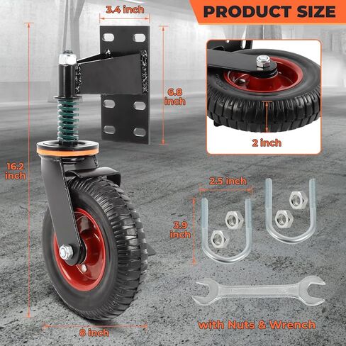 8inch Gate Wheel with Brake, Moves Smoothly Fence, 600 Lb Capacity 360 Degree Rotation Gate Wheels for Wooden/Metal Tube Gate Spring-Loaded Heavy Duty Gate Wheel Nuts Wrench Gloves in Saudi Arabia